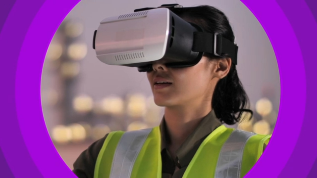 woman having visual imagination electronic on her eyes.