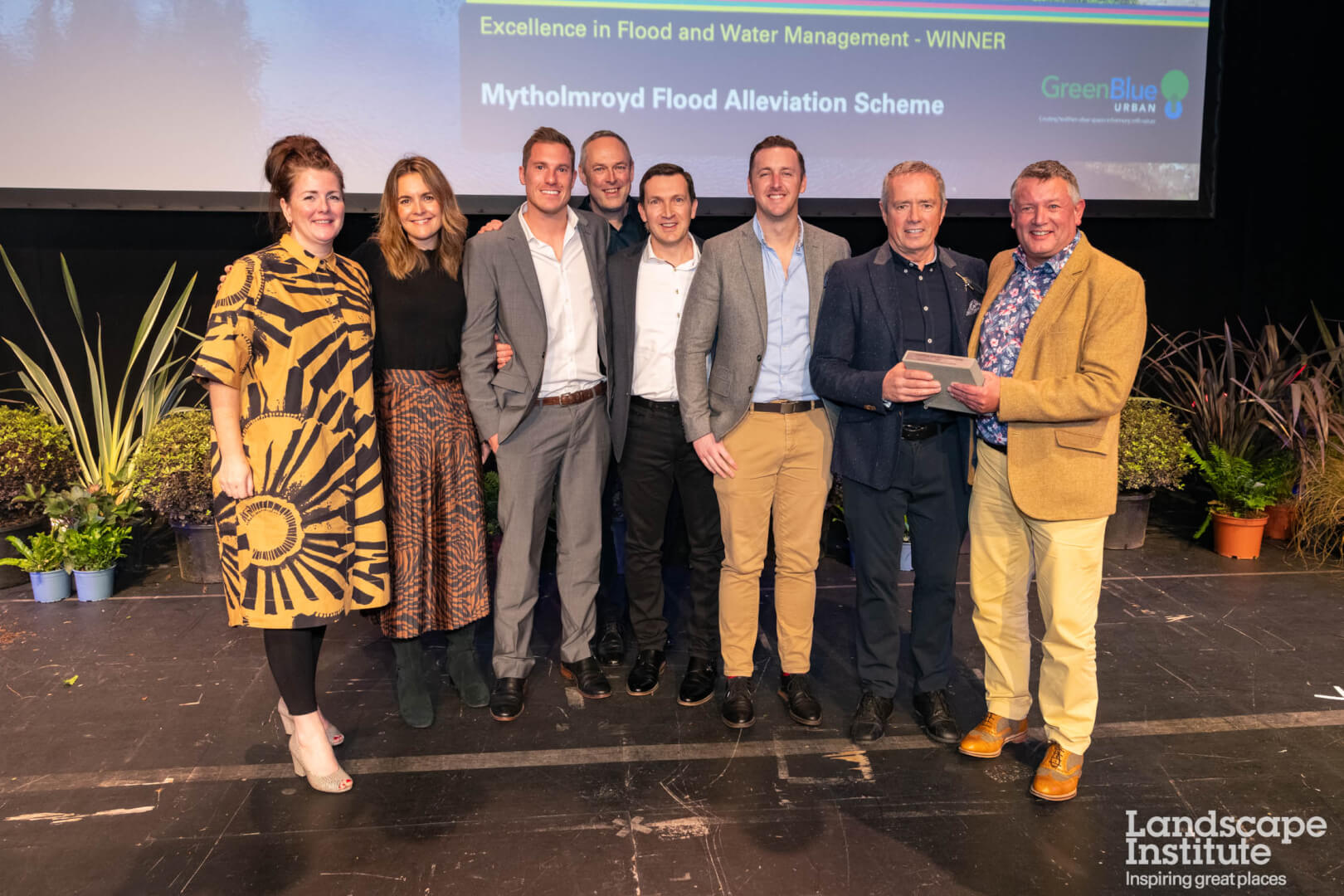 Team accepting award for Mytholmroyd Flood Alleviation Scheme