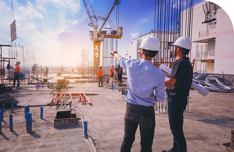 two people discussing at construction site