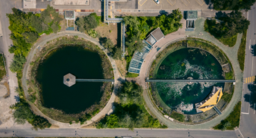 aerial photo of a water treatment plant