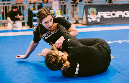 Action shot of Tracey in a Brazilian Jiu Jitsu